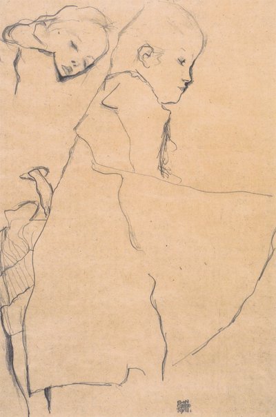 Two Slumbering Girls by Egon Schiele